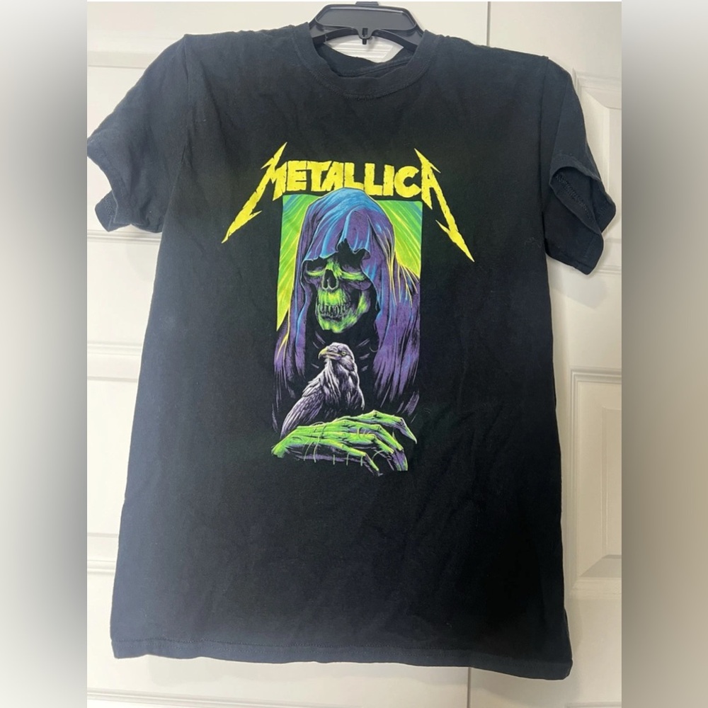Metallica Grim Reaper Crow Graphic T-Shirt Size Small Black Band Tee Metal